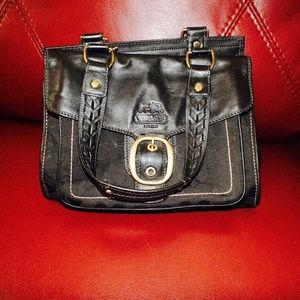 Black Coach Leather Buckle Purse w Braided Handle